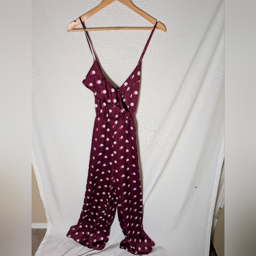 Victoria's Secret Sleeveless Long Pant Silky Polka Dot Romper Size Small